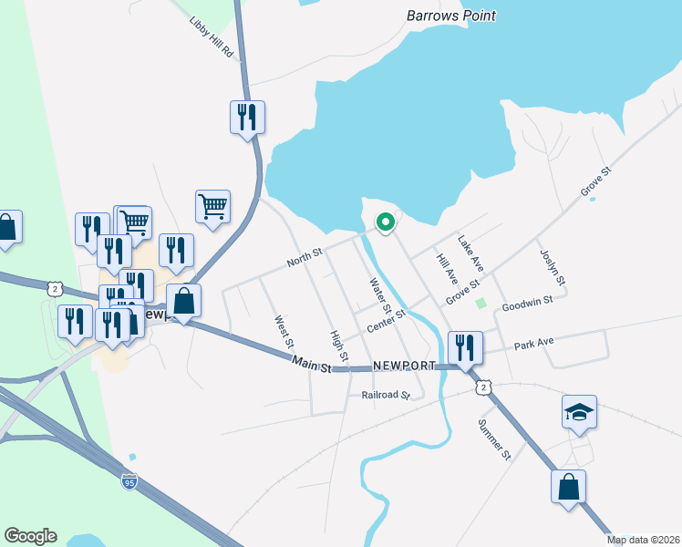 map of restaurants, bars, coffee shops, grocery stores, and more near 46 Shaw Street in Newport