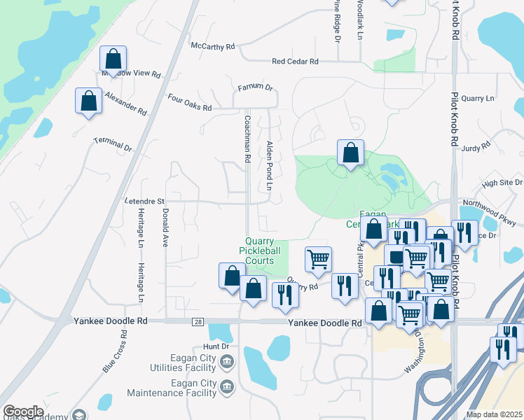 map of restaurants, bars, coffee shops, grocery stores, and more near 3310 Alden Pond Lane in Eagan