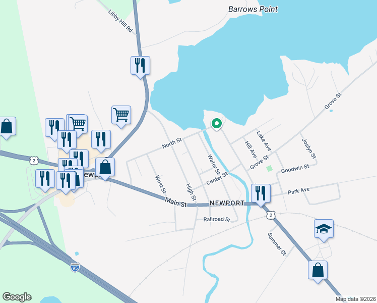 map of restaurants, bars, coffee shops, grocery stores, and more near 46 Shaw Street in Newport