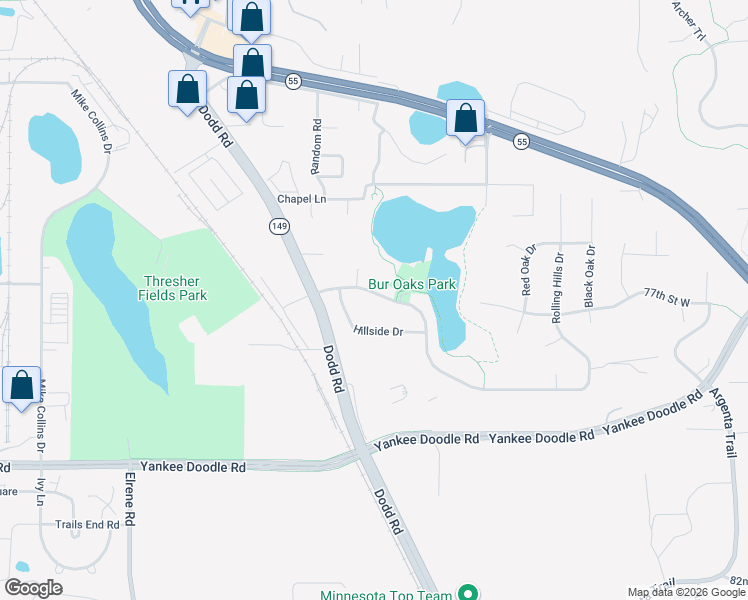 map of restaurants, bars, coffee shops, grocery stores, and more near 3422 Rolling Hills Drive in Eagan