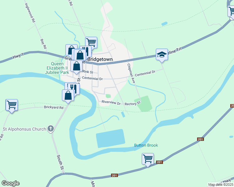 map of restaurants, bars, coffee shops, grocery stores, and more near 37 Rectory Street in Bridgetown