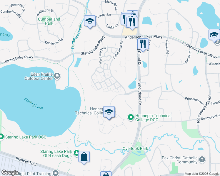 map of restaurants, bars, coffee shops, grocery stores, and more near 13051 Crimson Clover Lane in Eden Prairie
