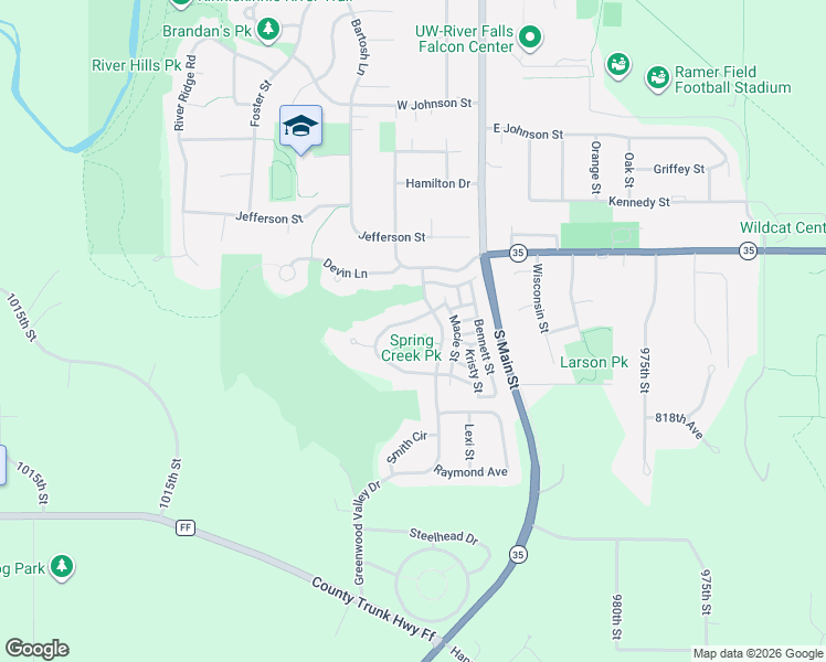 map of restaurants, bars, coffee shops, grocery stores, and more near 1838 Kimberly Circle in River Falls