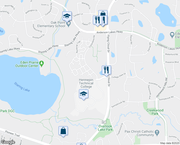 map of restaurants, bars, coffee shops, grocery stores, and more near 13006 Duram Court in Eden Prairie