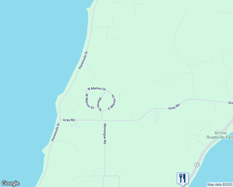 map of restaurants, bars, coffee shops, grocery stores, and more near 10452 East Marion Drive in Traverse City