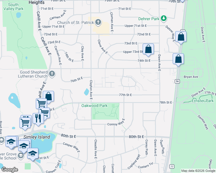 map of restaurants, bars, coffee shops, grocery stores, and more near 3688 Conroy Court in Inver Grove Heights