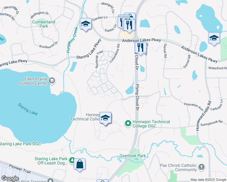 map of restaurants, bars, coffee shops, grocery stores, and more near 13014 Crimson Clover Lane in Eden Prairie