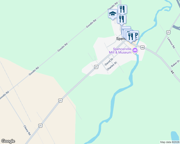 map of restaurants, bars, coffee shops, grocery stores, and more near 2800 County Road 21 in Spencerville