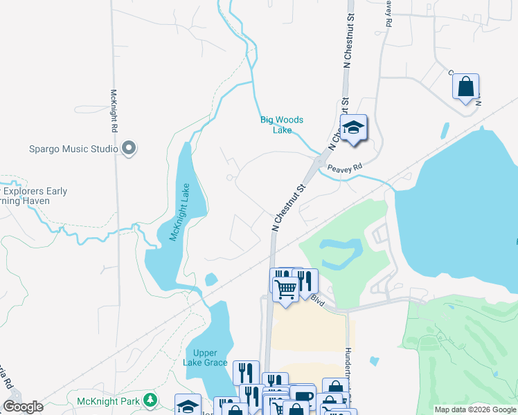 map of restaurants, bars, coffee shops, grocery stores, and more near 51 Oakridge Dr in Chaska