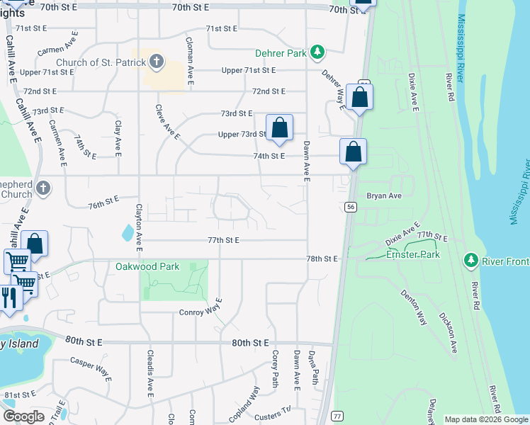map of restaurants, bars, coffee shops, grocery stores, and more near 3873 Conroy Court East in Inver Grove Heights