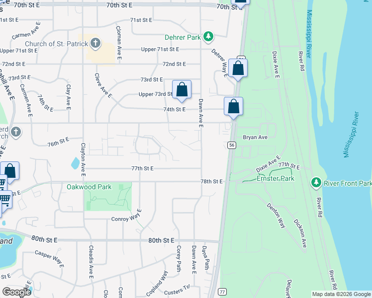 map of restaurants, bars, coffee shops, grocery stores, and more near 3933 Dawn Way in Inver Grove Heights