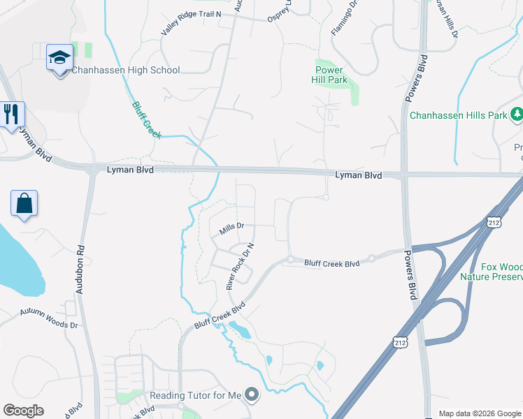 map of restaurants, bars, coffee shops, grocery stores, and more near 9081 River Rock Drive North in Chanhassen