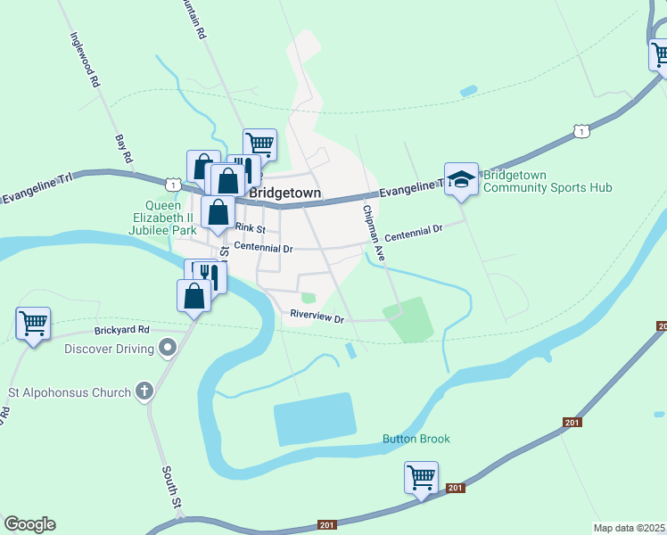 map of restaurants, bars, coffee shops, grocery stores, and more near 2 Murphy Lane in Bridgetown
