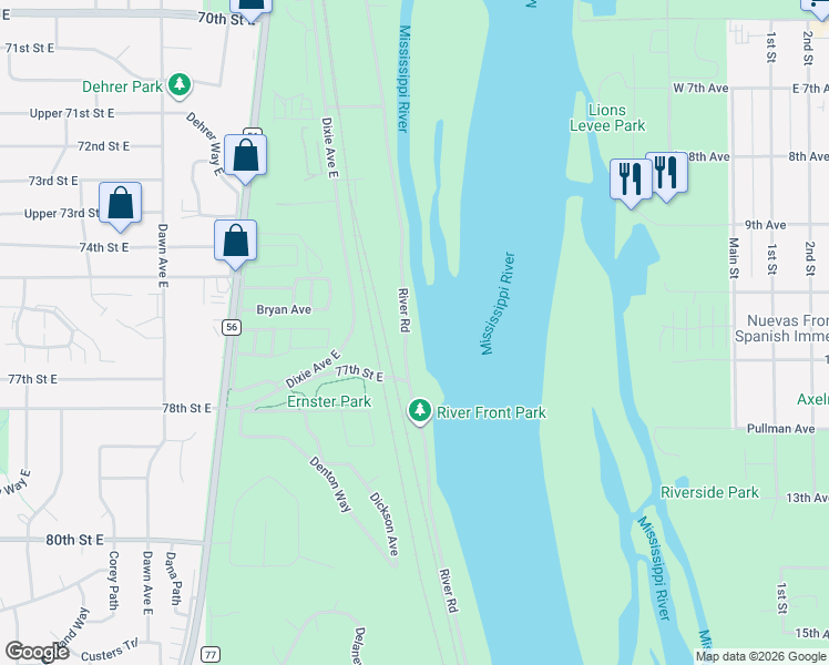 map of restaurants, bars, coffee shops, grocery stores, and more near 7560 River Road in Inver Grove Heights