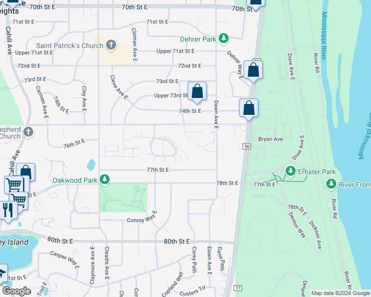map of restaurants, bars, coffee shops, grocery stores, and more near 3873 Conroy Court East in Inver Grove Heights