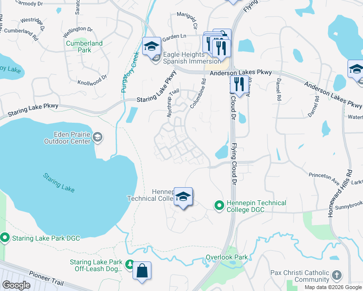 map of restaurants, bars, coffee shops, grocery stores, and more near 9056 Scarlet Globe Drive in Eden Prairie