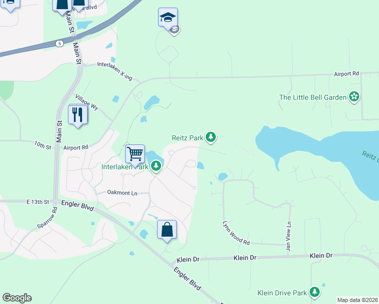 map of restaurants, bars, coffee shops, grocery stores, and more near 1209 Interlaken Parkway in Waconia