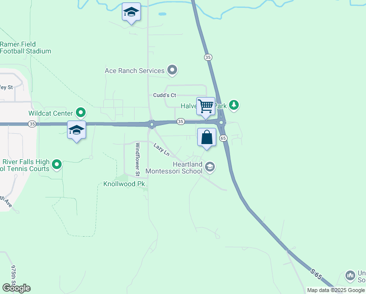 map of restaurants, bars, coffee shops, grocery stores, and more near N8268 945th Street in River Falls