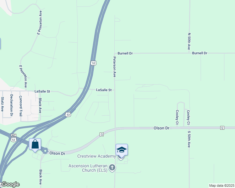 map of restaurants, bars, coffee shops, grocery stores, and more near 2013 Peterson Avenue in Eau Claire