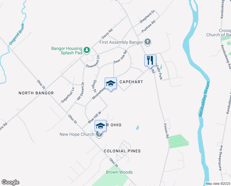 map of restaurants, bars, coffee shops, grocery stores, and more near 100 Moosehead Boulevard in Bangor