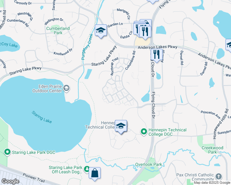 map of restaurants, bars, coffee shops, grocery stores, and more near 9056 Scarlet Globe Drive in Eden Prairie