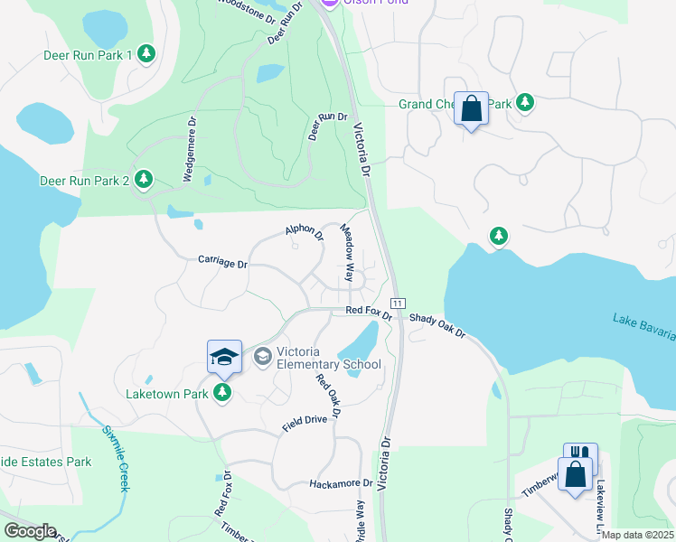 map of restaurants, bars, coffee shops, grocery stores, and more near 1567 Alphon Drive in Victoria
