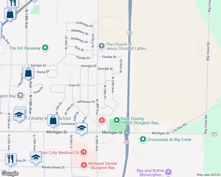 map of restaurants, bars, coffee shops, grocery stores, and more near 367 N 19th Ave in Sturgeon Bay
