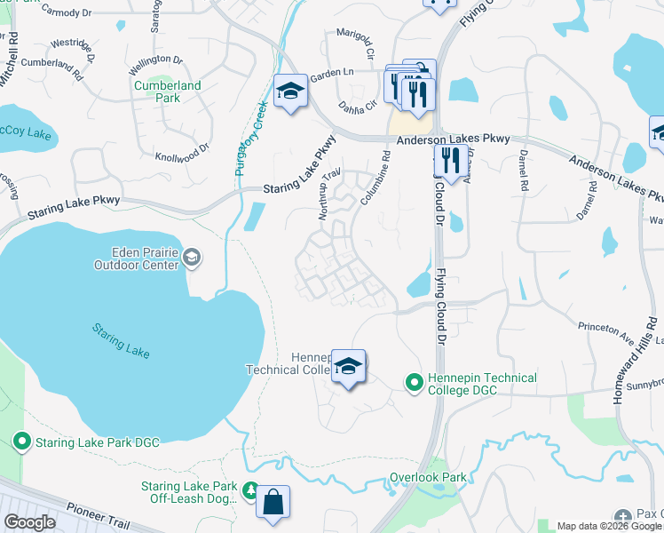 map of restaurants, bars, coffee shops, grocery stores, and more near 9056 Scarlet Globe Drive in Eden Prairie
