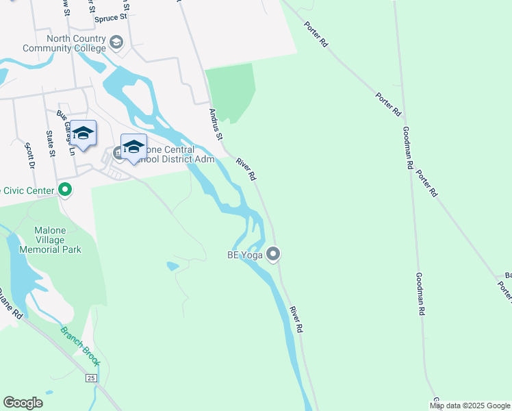 map of restaurants, bars, coffee shops, grocery stores, and more near 487 River Road in Malone