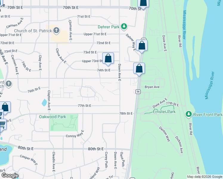 map of restaurants, bars, coffee shops, grocery stores, and more near 3933 Dawn Way in Inver Grove Heights
