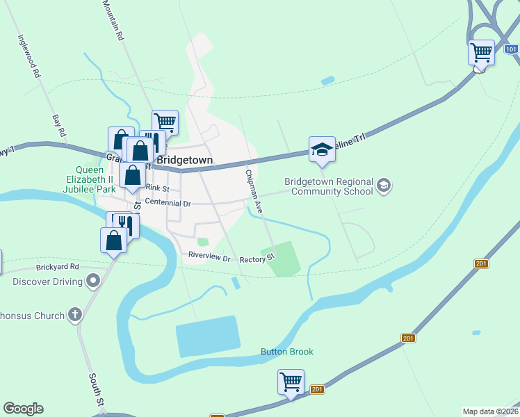 map of restaurants, bars, coffee shops, grocery stores, and more near Chipman Avenue in Bridgetown