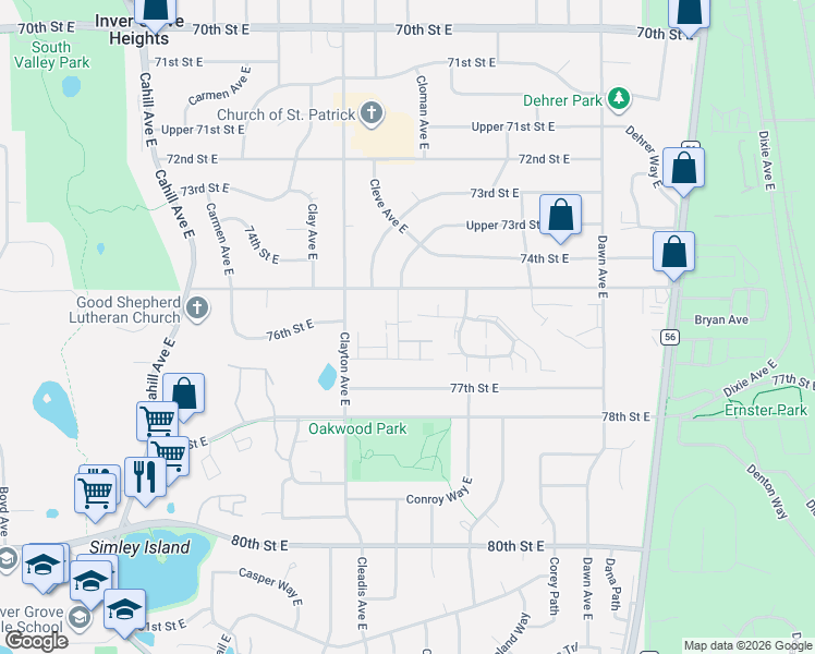 map of restaurants, bars, coffee shops, grocery stores, and more near 3688 Conroy Court in Inver Grove Heights