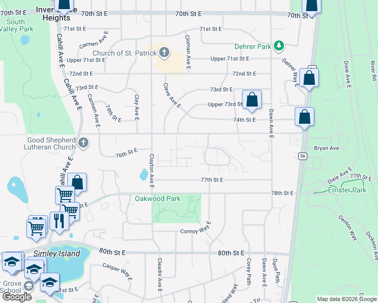 map of restaurants, bars, coffee shops, grocery stores, and more near 3688 Conroy Court in Inver Grove Heights