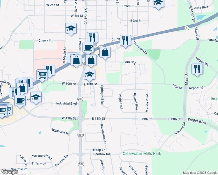 map of restaurants, bars, coffee shops, grocery stores, and more near 116 Carver Square in Waconia