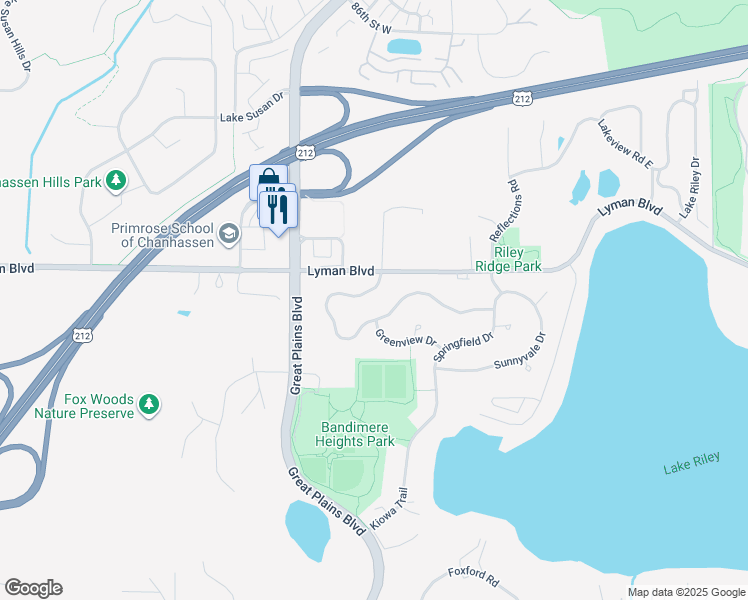 map of restaurants, bars, coffee shops, grocery stores, and more near 556 Summerfield Drive in Chanhassen