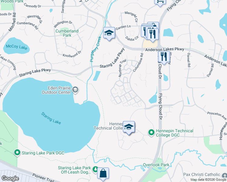 map of restaurants, bars, coffee shops, grocery stores, and more near 13182 Murdock Terrace in Eden Prairie