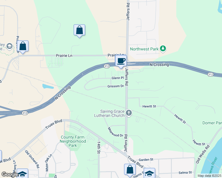 map of restaurants, bars, coffee shops, grocery stores, and more near 1203 Grissom Drive in Eau Claire