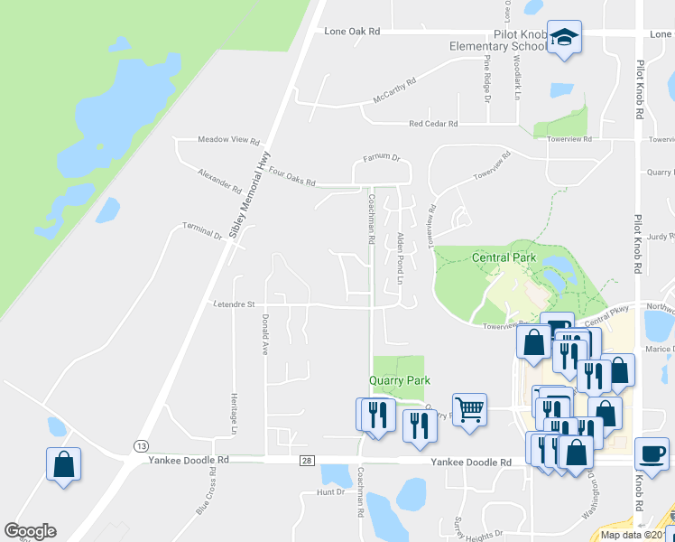 map of restaurants, bars, coffee shops, grocery stores, and more near 3225 Evergreen Drive in Eagan