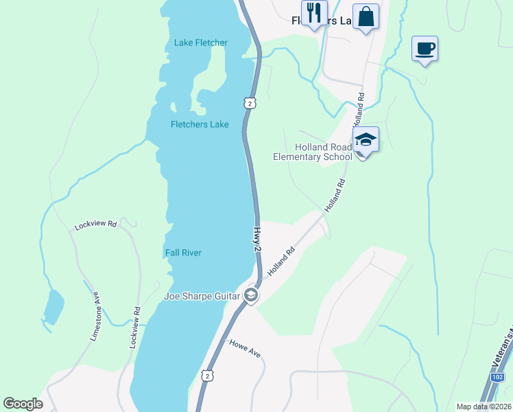 map of restaurants, bars, coffee shops, grocery stores, and more near Highway 2 in Fletchers Lake