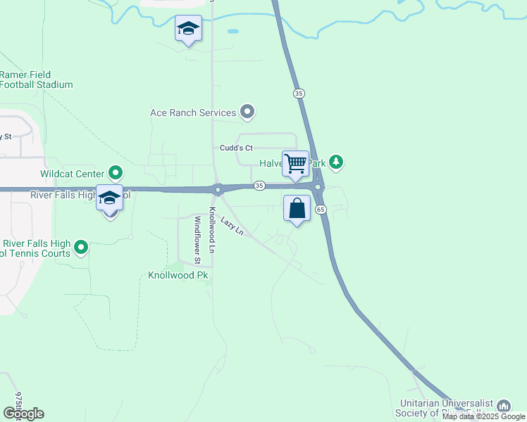 map of restaurants, bars, coffee shops, grocery stores, and more near 1460 Cemetery Road in River Falls