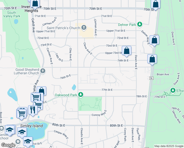 map of restaurants, bars, coffee shops, grocery stores, and more near 7580 Cloman Way in Inver Grove Heights