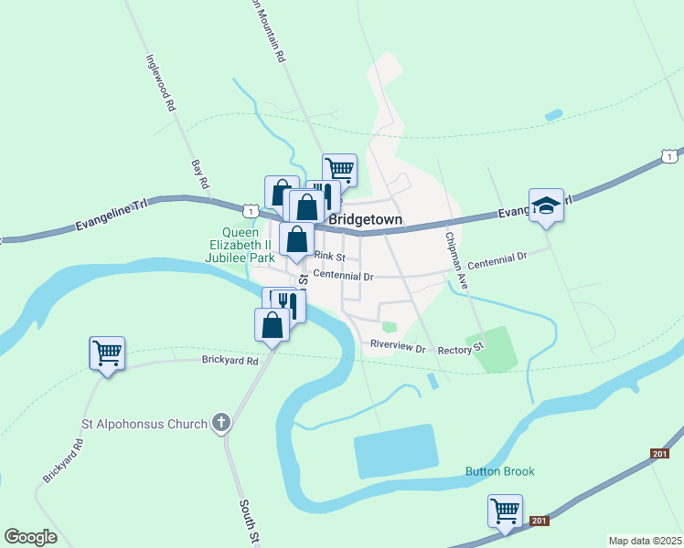 map of restaurants, bars, coffee shops, grocery stores, and more near 22 Washington Street in Bridgetown