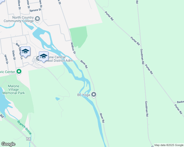 map of restaurants, bars, coffee shops, grocery stores, and more near 487 River Rd in Malone