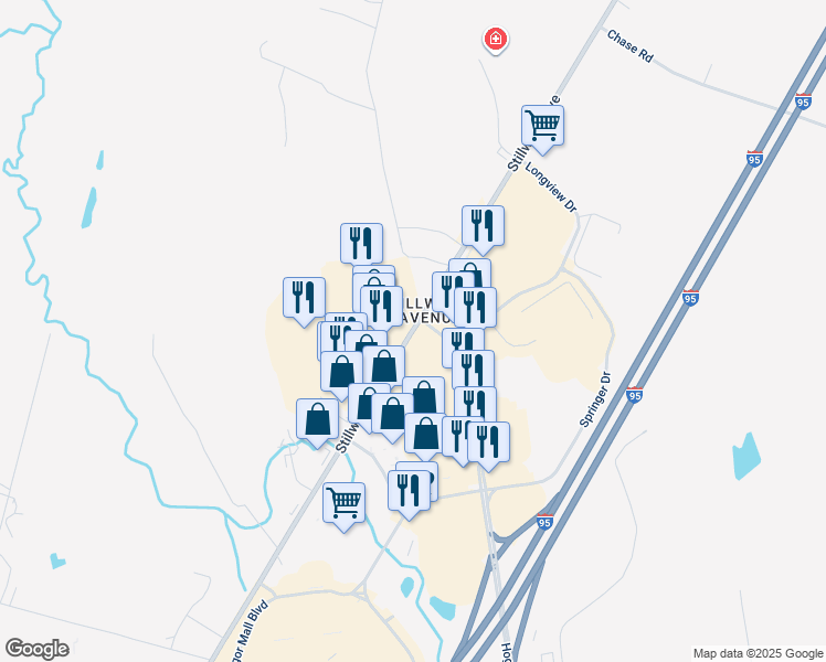 map of restaurants, bars, coffee shops, grocery stores, and more near 1024 Stillwater Avenue in Bangor
