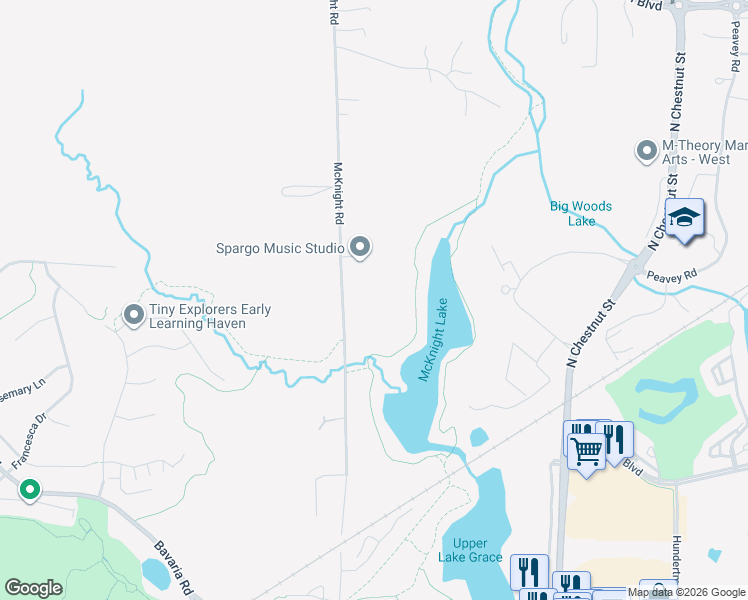 map of restaurants, bars, coffee shops, grocery stores, and more near 3225 McKnight Road in Chaska