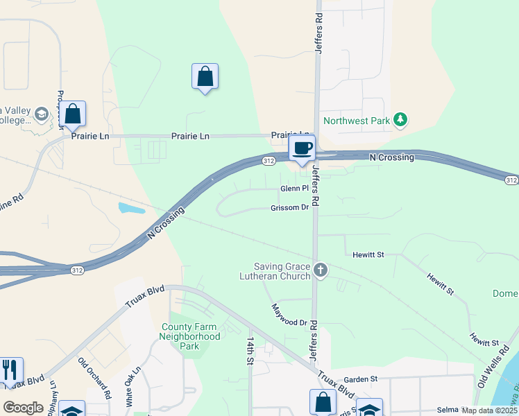 map of restaurants, bars, coffee shops, grocery stores, and more near 1226 Grissom Drive in Eau Claire