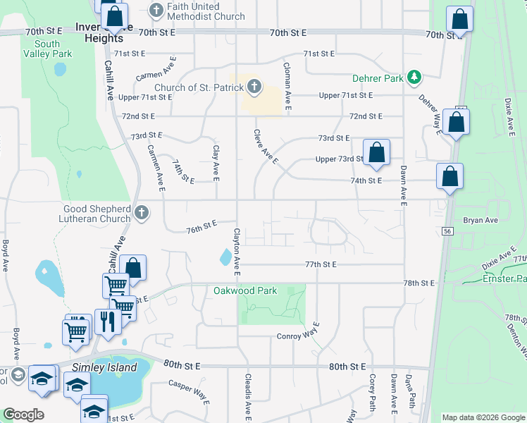 map of restaurants, bars, coffee shops, grocery stores, and more near 3573 75th Street East in Inver Grove Heights