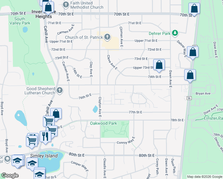 map of restaurants, bars, coffee shops, grocery stores, and more near 3573 75th Street East in Inver Grove Heights