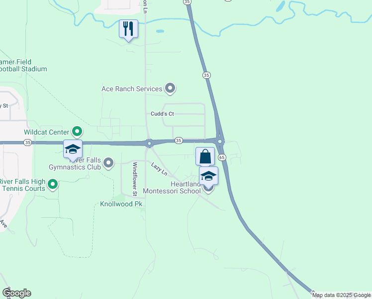 map of restaurants, bars, coffee shops, grocery stores, and more near 1460 Cemetery Road in River Falls
