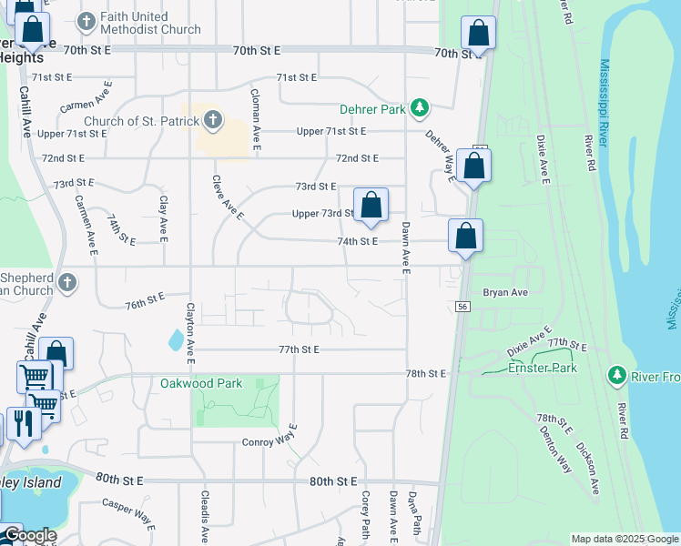 map of restaurants, bars, coffee shops, grocery stores, and more near 3800 75th Street East in Inver Grove Heights